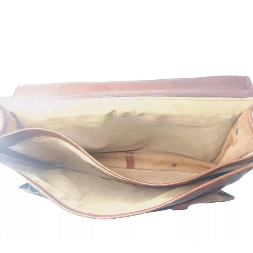 Vintage Handcrafted Leather Messenger Bag Cognac Brown ~Patina Present